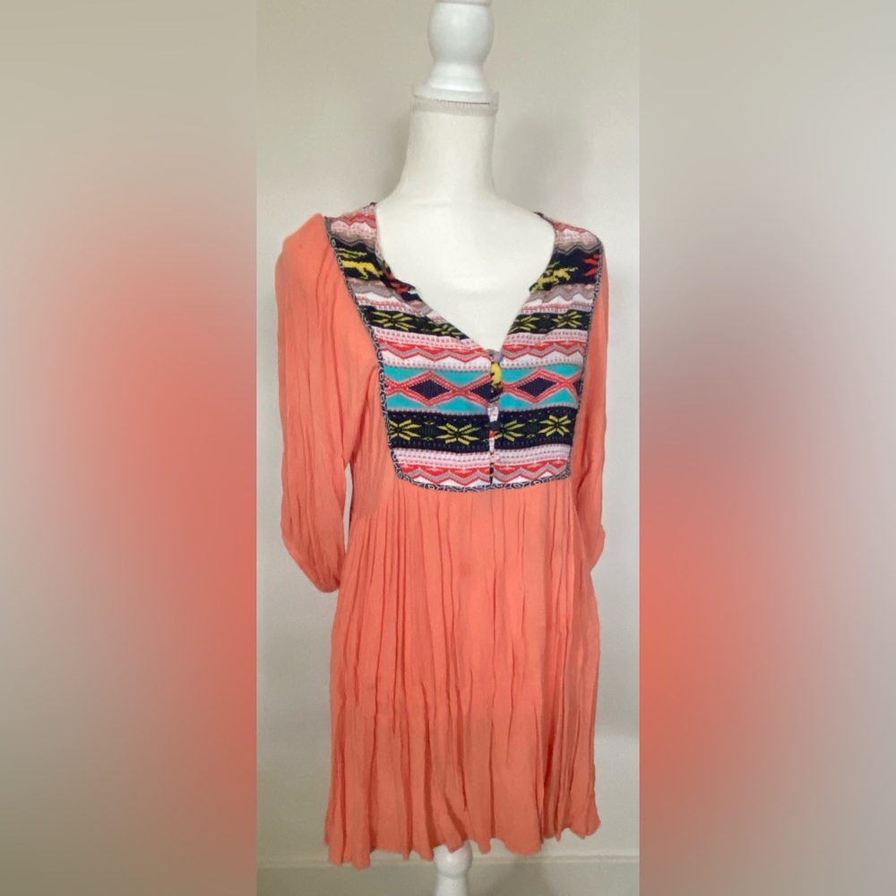 Peach dress with Aztec print